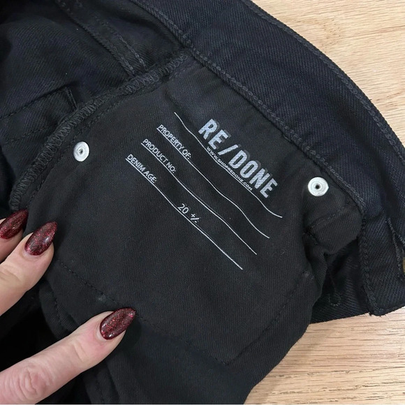 Re/Done 70s Stove Pipe Ultra High Rise Wide Leg Jeans Black Denim Size 24 $298 - Picture 10 of 12